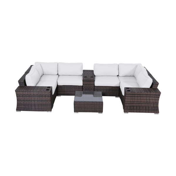 Saffi Fully Assembled 10 Piece Rattan Sectional Seating Group with